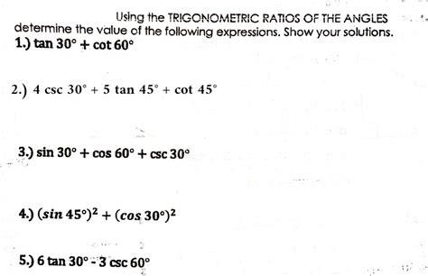 Solved Using The Trigonometric Ratios Of The Angles Determine The