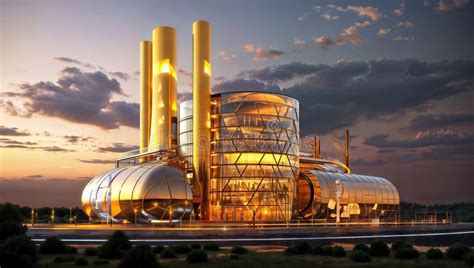 3d Rendering of a Petrochemical Plant in the Evening, Generative Ai Stock Illustration ...