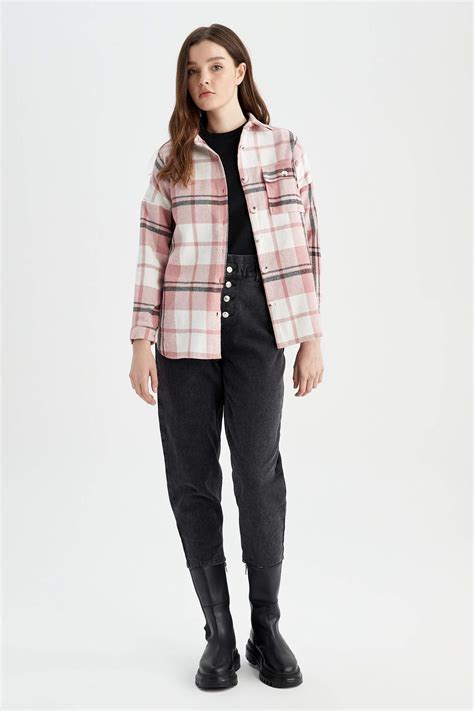 Pink Women Flannel Long Sleeve Shirt 2739341 Defacto