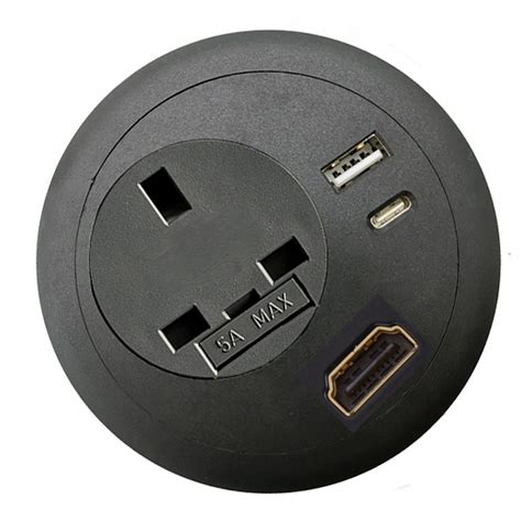 80mm In Desk Power Grommet Power USB A C HDMI RJ45