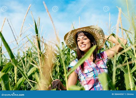 Beautiful Female Farmer In Corn Field Royalty Free Stock Photography