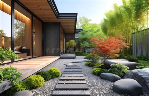 A Front Walkway with Plants from the Ground Stock Image - Image of tree ...