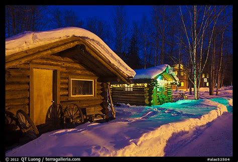 Picture/Photo: Cabins at night in winter. Chena Hot Springs, Alaska, USA