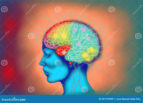 Illustration Of A Human Head And Brain Thinking Concept Neurological