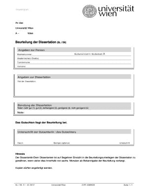 Fillable Online Doktorat Univie Ac Sl D Dbeurteilungsbogendissertation