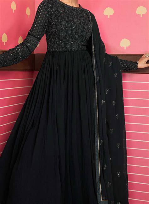 Buy Black Georgette Embroidery Anarkali Suit Party Wear Online At Best