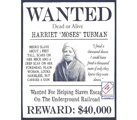 1885 Harriet Moses Tubman Minty Civil Rights War Negro Slave Reward WANTED Poster Unique Photo ...