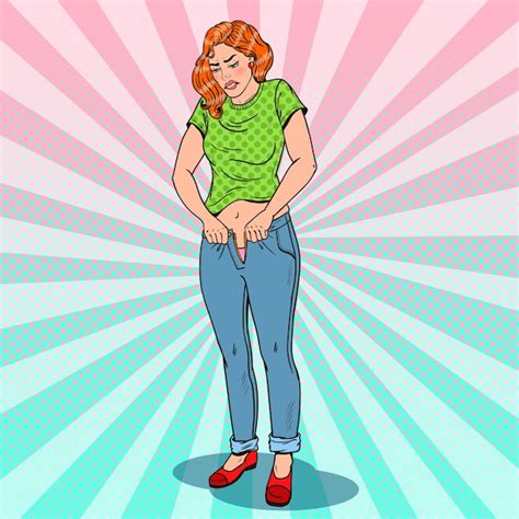 Premium Vector Pop Art Overweight Woman Trying To Fasten To Small Jeans