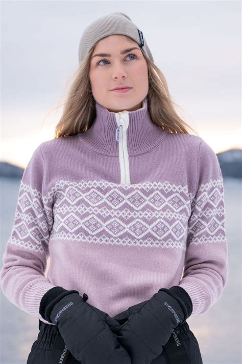 Hardanger Half Zip Ullgenser Dame Rosa Lilla Hvit Stormberg