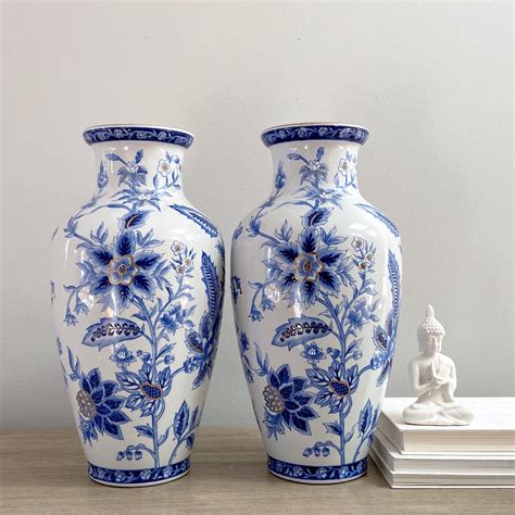 Tall White And Blue Vases