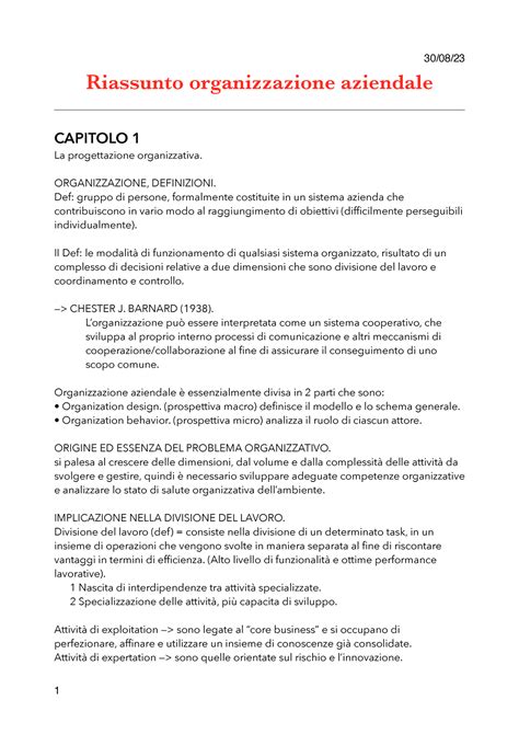 Organizzazione Sistemata Riassunto Organizzazione Aziendale Capitolo