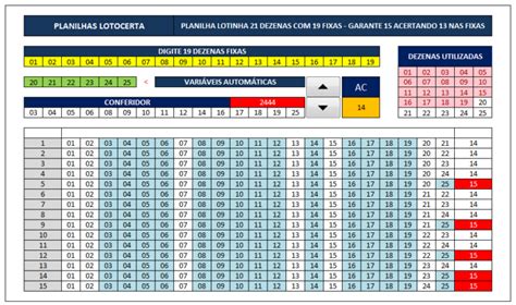 Planilha Lotinha Dezenas Fixas Lotocerta