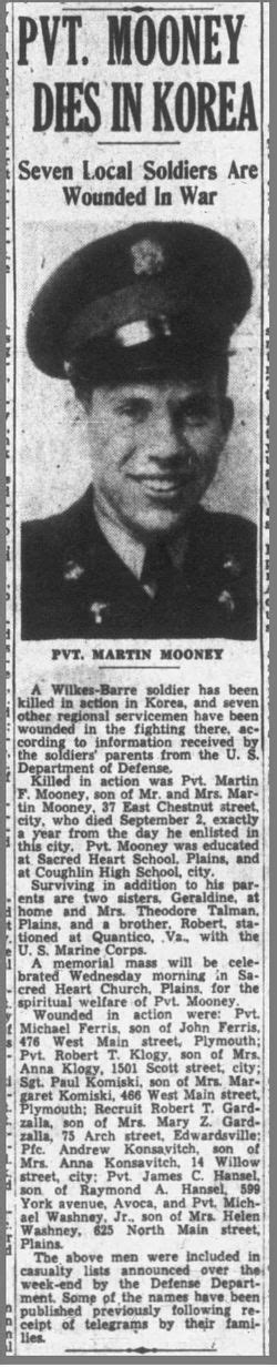 Pvt Martin F Mooney Jr 1932 1950 Mémorial Find A Grave