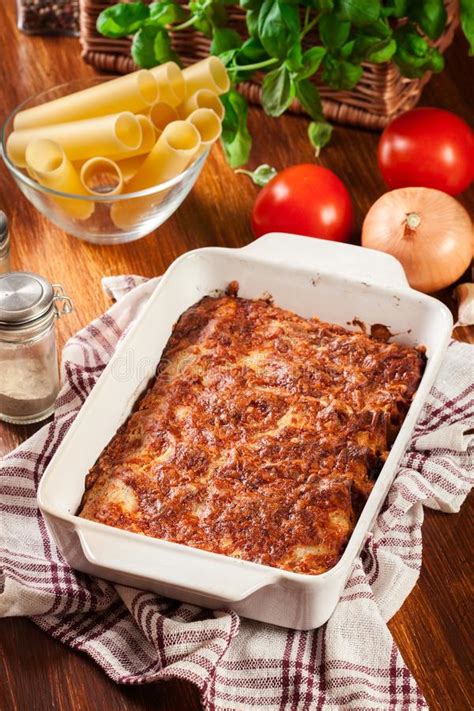 Italian Cannelloni Pasta Baked In Casserole Dish Stock Image Image Of