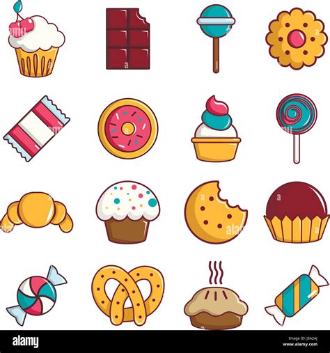 Sweets Candy Cakes Icons Set Cartoon Style Stock Vector Image And Art Alamy