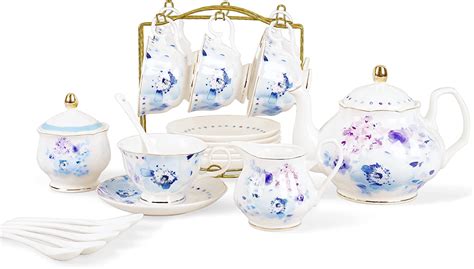 Amazon Fanquare Floral Porcelain Tea Set Elegant Blue Coffee Set