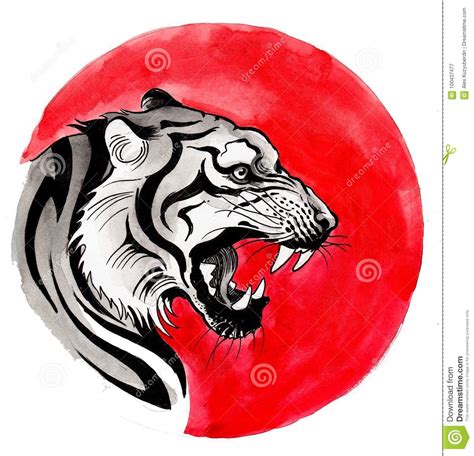 Tiger and sun stock illustration. Illustration of stripes - 100437477