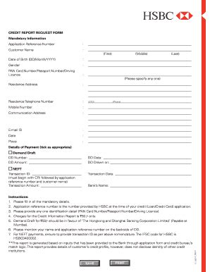 Fillable Online Hsbc Co Credit Information Report Request Form Hsbc