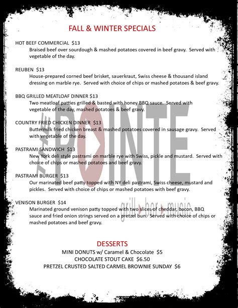 Current Menu Specials - The Pointe Grill and Bar