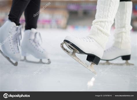 Closeup skating shoes ice skating outdoor at ice rink — Stock Photo ...