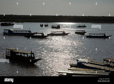 Tour Boats At Port Of Chong Khneas Siem Reap River Near Tonle Sap