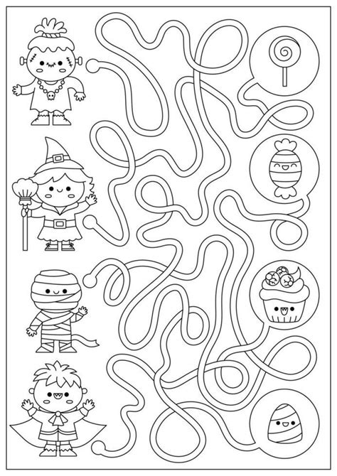 Halloween Black And White Maze For Kids Autumn Holiday Line Preschool