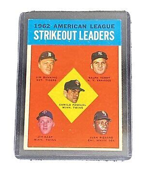 1963 Topps 10 Bunning Pascual Kaat Pizarro Terry AL Strikeout LL