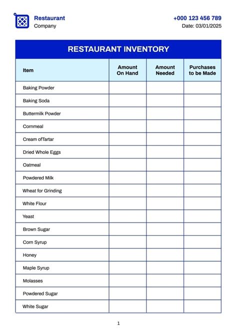 Personalize this Simple Restaurant Inventory Checklist template online