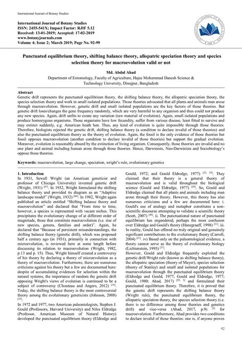 Punctuated Equilibrium Theory Shifting Balance Theory Allopatric