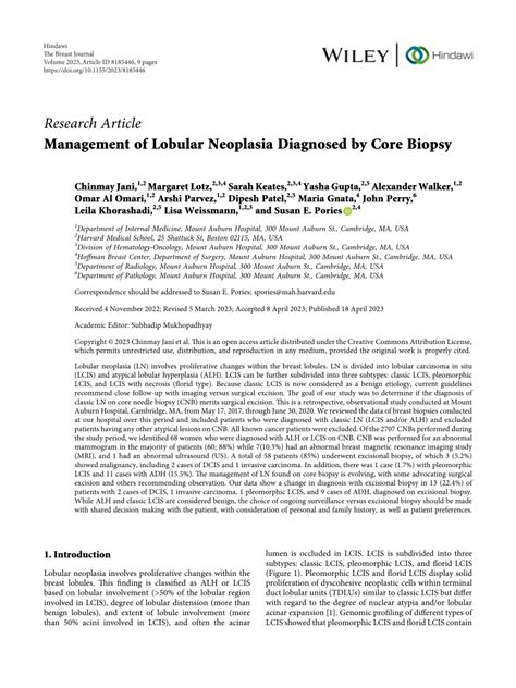 Pdf Management Of Lobular Neoplasia Diagnosed By Core Biopsy