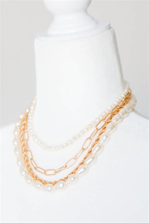 4 Row Pearl Chain Necklace New Arrivals The Blue Door Boutique