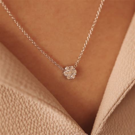 Cluster Diamond Necklace Flower Diamond Cluster Necklace Natural