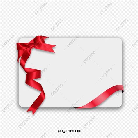 a white card with red ribbon and a bow on the corner, transparent ...