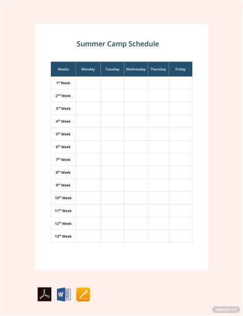 Printable Summer Camp Lesson Plan Template