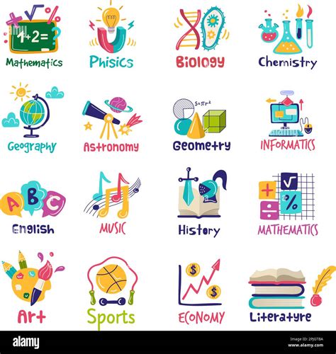 Science Symbols Logotype For Lessons Mathematics Chemistry Geography