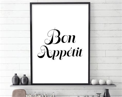 Bon Appetit Typography Print Typography Quote Black And White Art