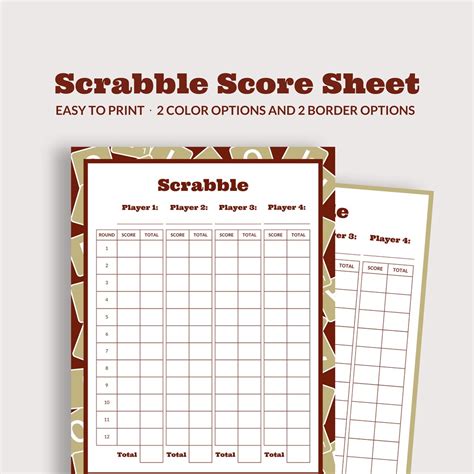 Scrabble Game Score Sheet Printable Score Sheet Scrabble Score Pad