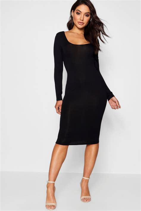 Square Neck Long Sleeve Dress Black M And Arte