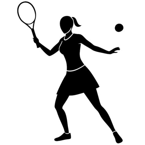 Un Dibujo De Una Mujer Jugando Al Tenis Con Una Pelota Y Una Raqueta De