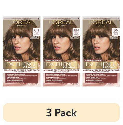 3 Pack L Oreal Paris Excellence Universal Nudes Permanent Hair Color 6n Natural Light Brown