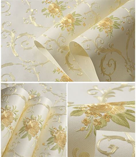 Non Woven Self Adhesive Wallpaper Luxury Embossed Contact Paper Floral