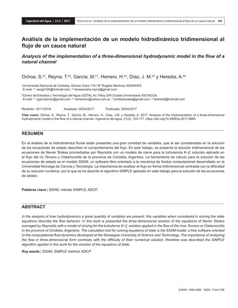 Pdf An Lisis De La Implementaci N De Un Modelo Hidrodin Mico