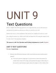 UNIT 9 UNIT 9 Text Questions Please Complete The Following Questions