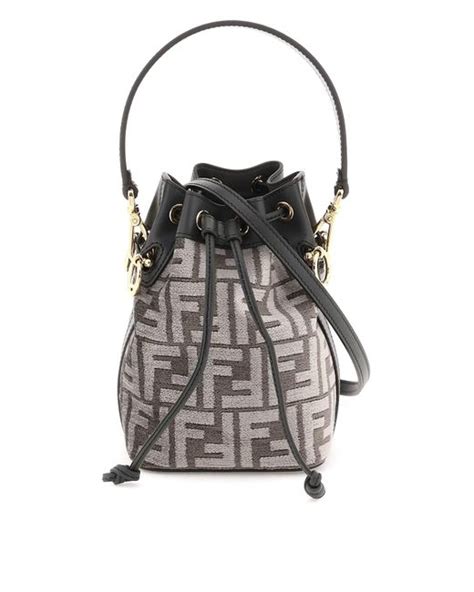 Fendi Leather Tapestry Fabric Mon Tresor Mini Bucket Bag In Grey Black