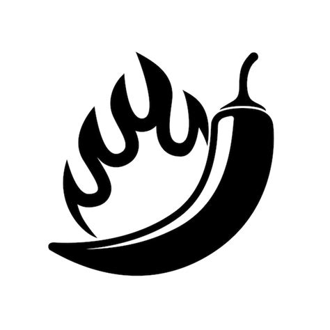 Hot Chili Pepper Con Fuego Icono Plano Negro Ilustraci N Vectorial