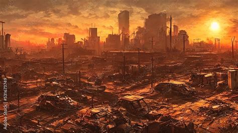 Post Apocalypse World After Nuclear War Destroyed Buildings And