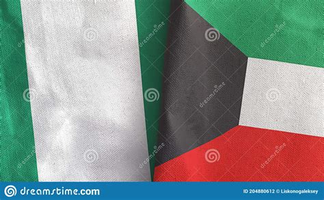 Kuwait Y Nigeria Dos Banderas Textil Tela D Rendering Stock De