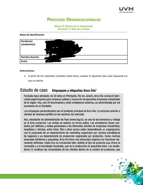 Analisis de casos PROCESOS ORGANIZACIONALES UNIDAD 4 DEFINICIÓN DE