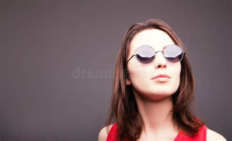 Fashion Portrait Of A Beautiful Brunette Woman In Glasses Stock Photo Image Of Beautiful