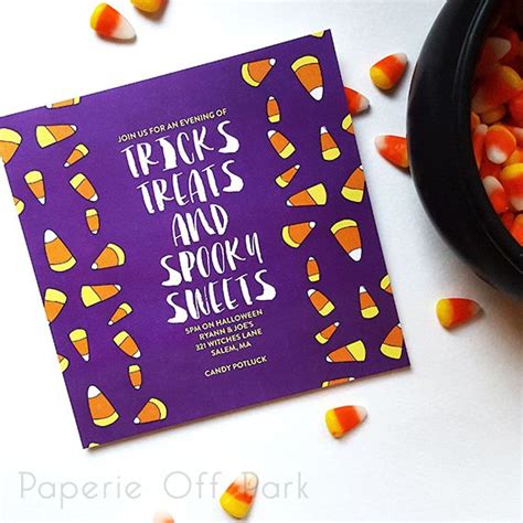 Halloween Party 55 Square Invitation With Hand Drawn Candy Corn Tricks